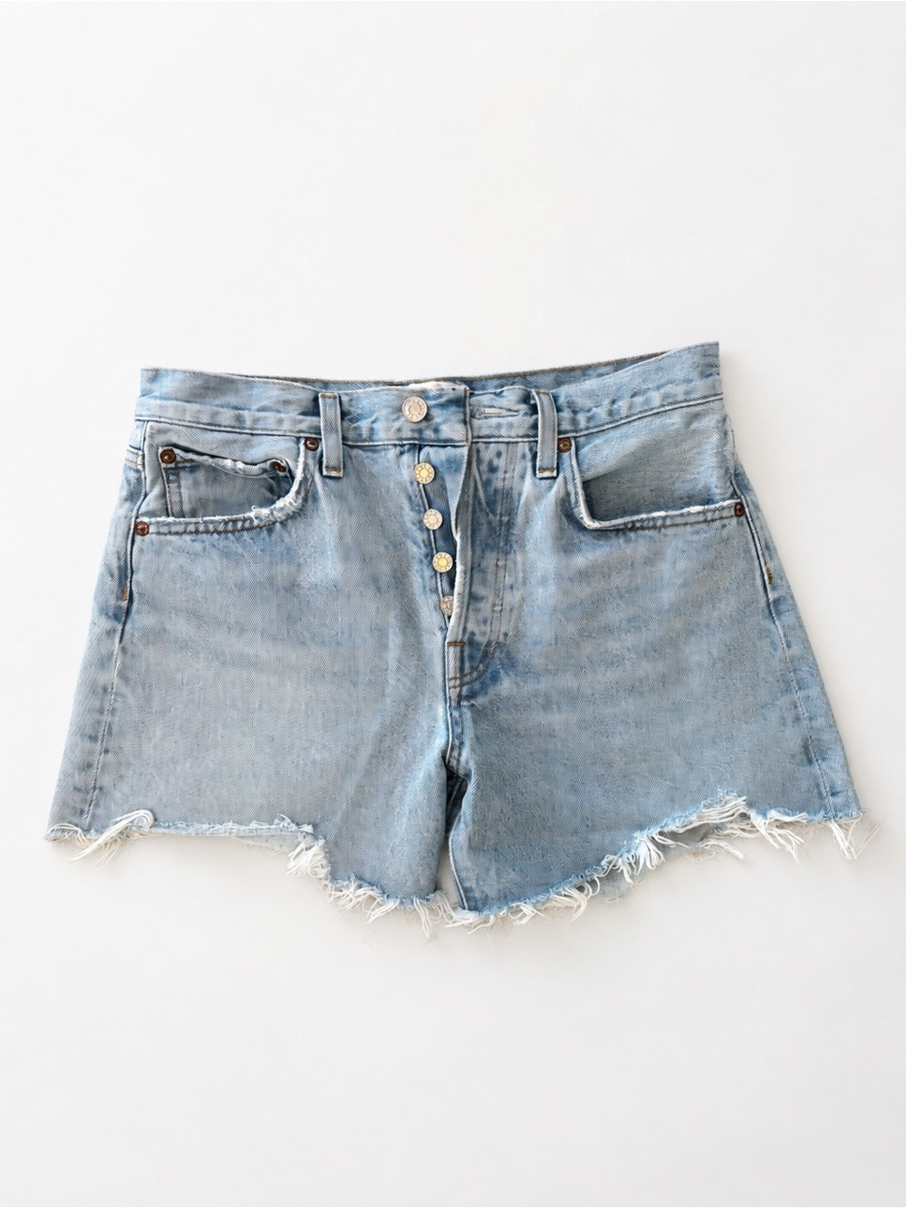 Agolde Light Blue High-Rise Cutoff Denim Shorts